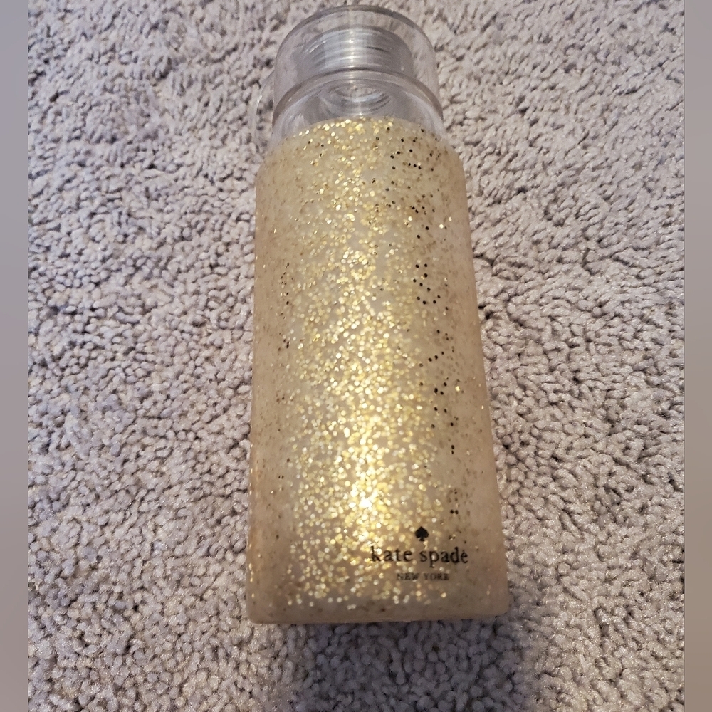 Kate Spade Gold Glitter Glass Water Bottle With Hard Plastic Lid